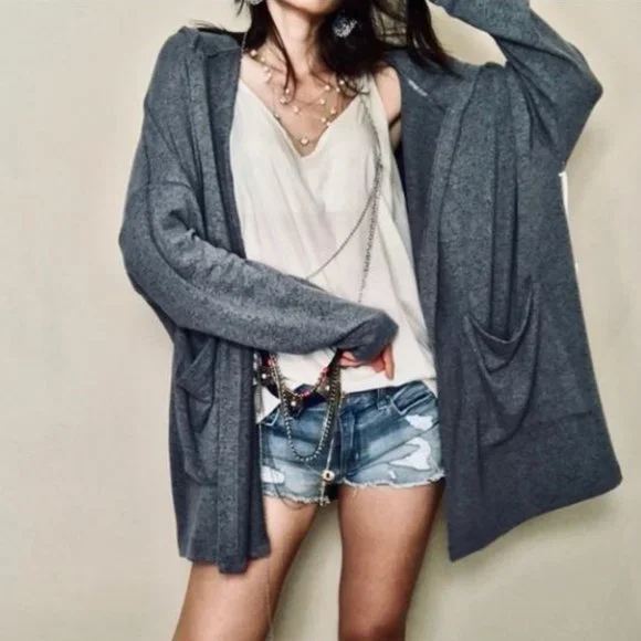 SOLD🏷NEW Young Fabulous & Broke Grey Hooded Open Front Cardigan, Small - Picture 1 of 9